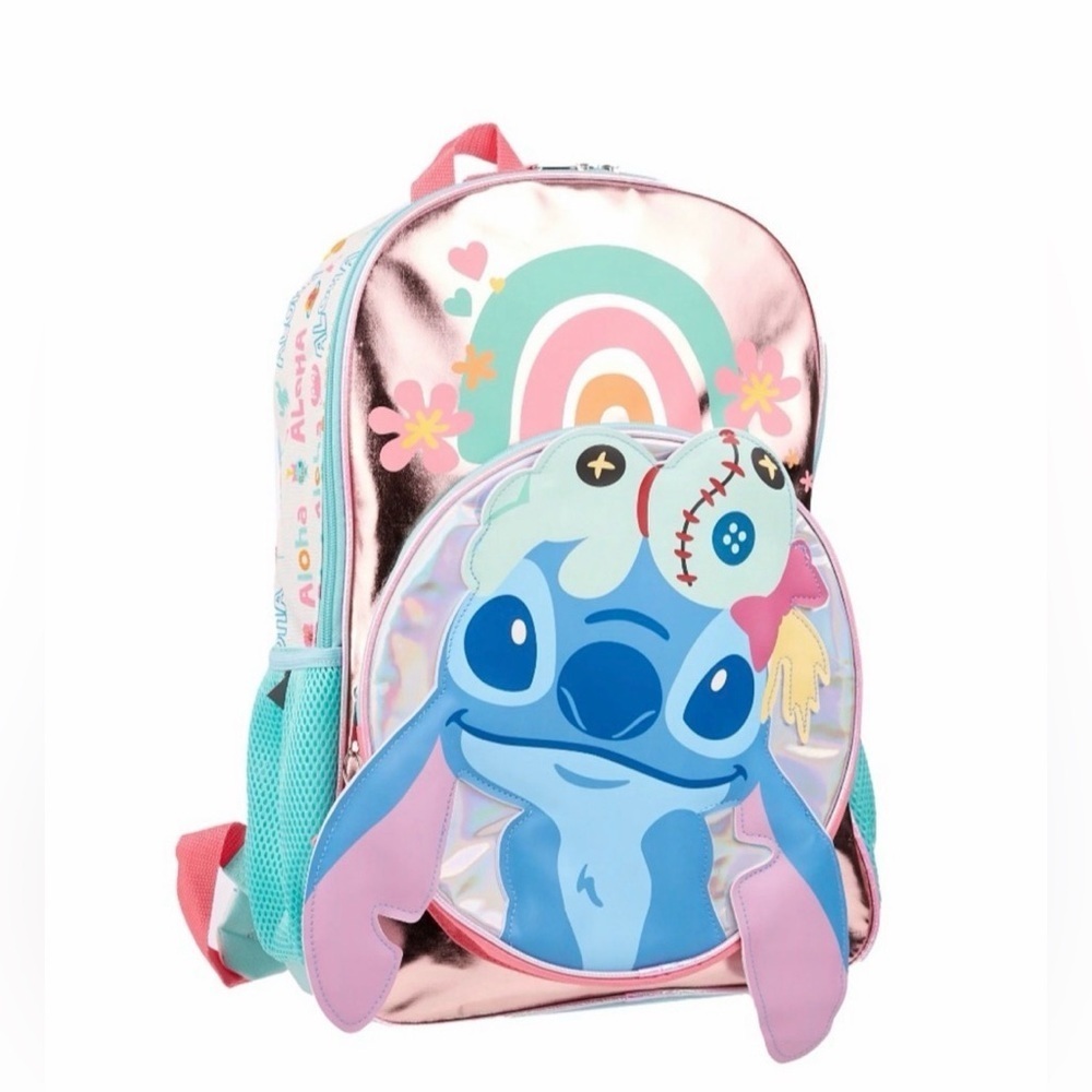 Disney Lilo & Stitch Girls' 17" Iridescent Rainbow Scrump Backpack Mint Green